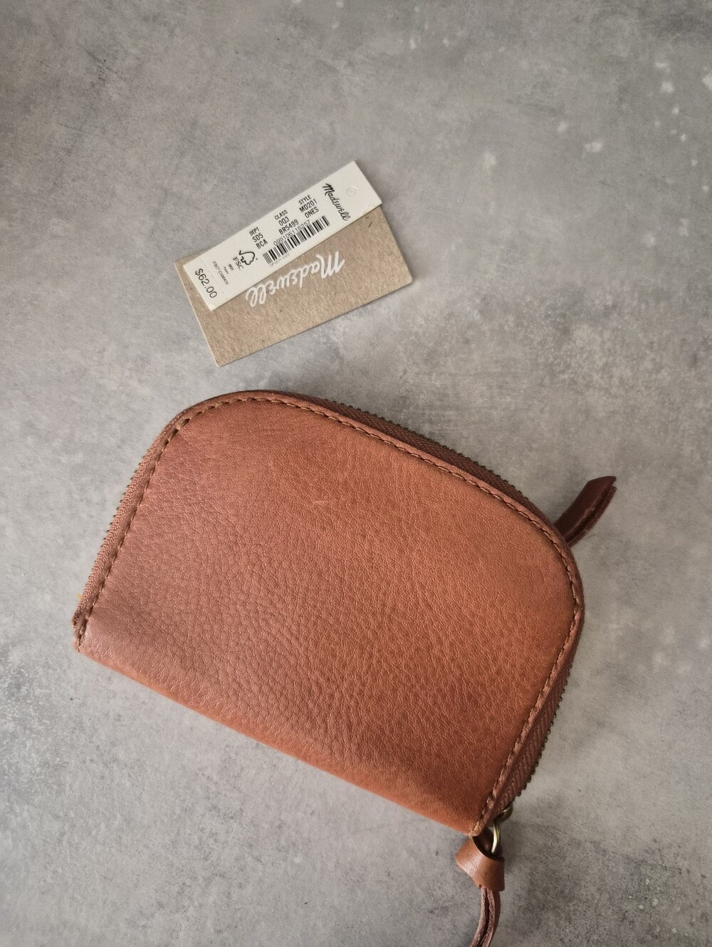 Madewell Compact Leather Zip Card Wallet in Cognac Brown NWT